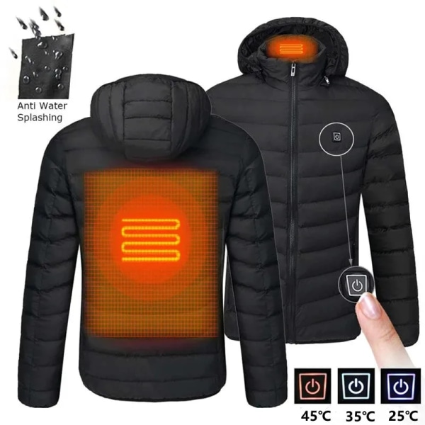 Män 19 Områden Uppvärmd Jacka USB Vinter Utomhus Elvärme Jackor Warm Sprots Thermal Coat Kläder Uppvärmningsbar bomullsjacka 2 Areas Black 2 Areas Black Asian size 2XL