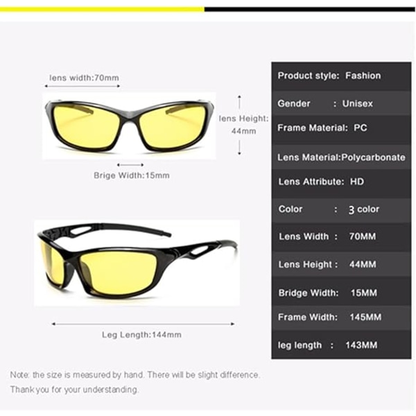 Nattkjøringsbriller for menn kvinner Antirefleks nattsynsbriller med gul linse Ultralight