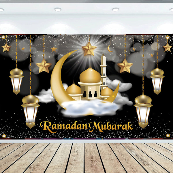 Ramadan Dekorationer Ramadan Mubarak Baggrundsbanner, Muslim Ramadan Banner Sort og Guld