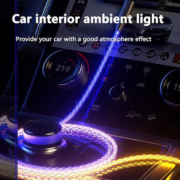 LED USB-C-latauskaapeli 66 W, RGB-valaistu asteittainen valaistus alumiinikuori USB-C-kaapeli nopea latauskaapeli, tyyppi C-laite (värikäs) – 3,2 jalkaa