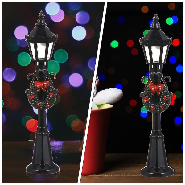5stk Foto Ornament Jernbanetog Lampe Modell Dekorasjon Mini Pole Gatelys（12X2CM，Sort）