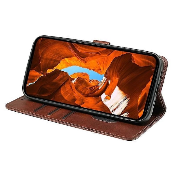 Kompatibelt med Nothing Phone (3a) Skal Kalvtextur Läder Ställ Bokstil Mobilskal - Röd-Perfekt Brown