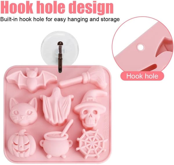 Halloween Silikone Chokoladeforme 3D Kagepynt Med Huller Til Cupcakes Sæbe Lys Isklumper Slik Pink 2-pak