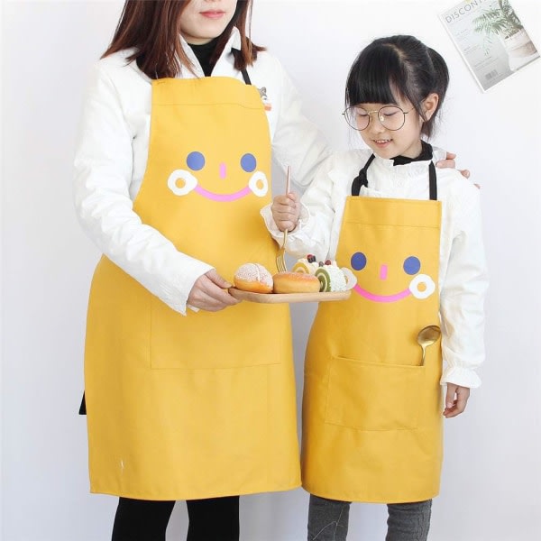 Søt dyreforkle med lomme for voksne barn Vanntett bomullslin Kjøkkenforkle Smekkeforkle Kjøkkenforkle for barn S (B-gul),
