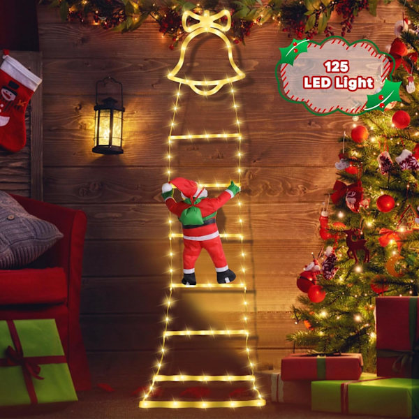 Klättrande Tomte LED Julbelysning, 8 Ljuslägen för Inomhus, Utomhus, Trädgård (160cm/5.25ft, Varmvit)
