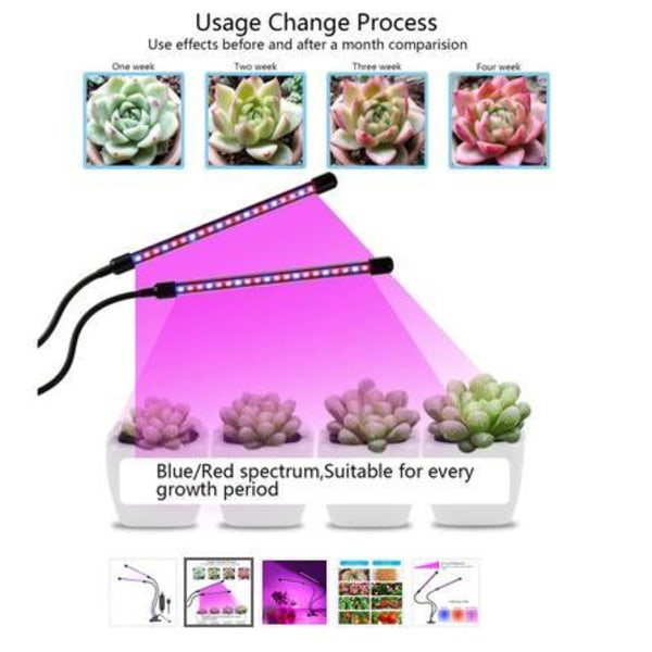 Kasvilamppu / kasvivalaisin 2 joustavalla LED-loisteputkella
