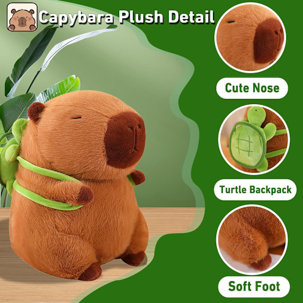 Söt Capybara Plyschdjur med Sköldpaddsryggsäck Capybara Plyschleksak