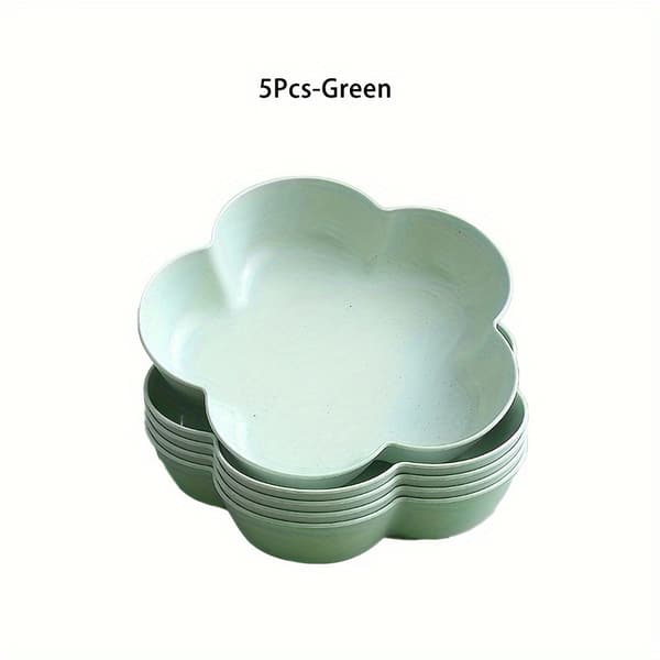 Blomformade serveringsbrickor, set om 5 återanvändbara plasttallrikar, diskmaskinsäkra Green