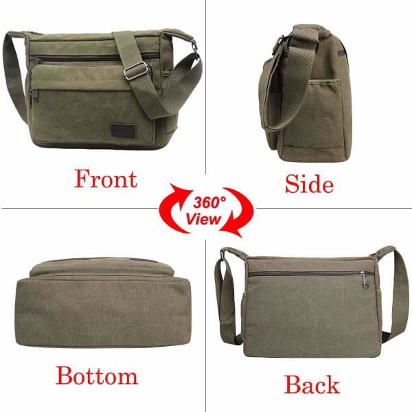 Vandtæt Messenger Skuldertaske Medium,Multi Pocket Canvas Crossbody Taske til mænd til kvinder,Afslappet Herre Satchel Bag(M)