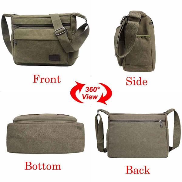 Vattentät budväska axelväska medium, multifickor canvas crossbody väska för män för kvinnor, casual herr väska(M)