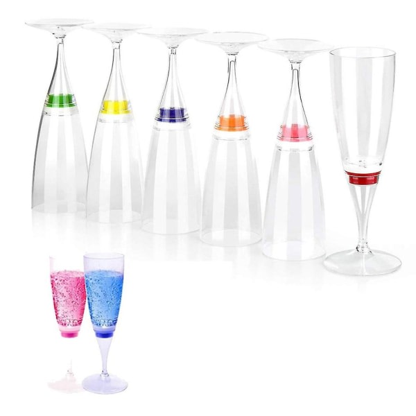 6 st Led Vin Champagne Flöjt Glas Vatten Vätskeaktiverad Blinkande Ljuskoppar