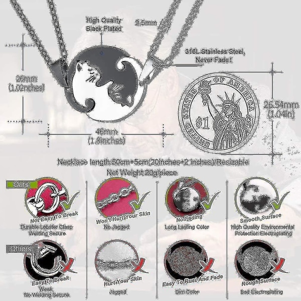 Par Halskæde Til Kæreste Og Kæreste Rustfrit Stål Matchende Forhold Enkelt Sødt Kattehjerte Yin Yang Halskæde Til Par Vedhæng Mand