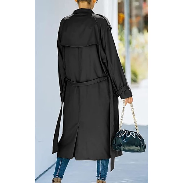 Loalirando - Trenchcoat Dubbelknäppt Klassisk Lång Jacka Vindtät Höst Vårjacka black S