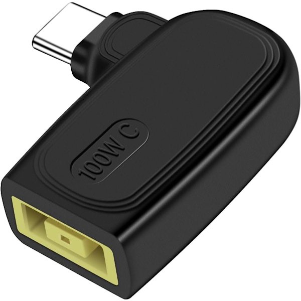 Høyre vinklet USB-C-kontakt til slank firkantet gul spisskonverter 100W PD laderadapter