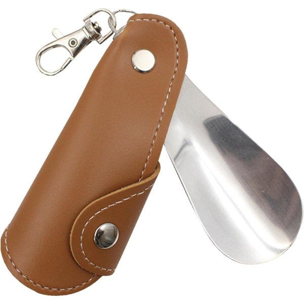 Reseskohorn Nyckelring - Skohorn i rostfritt stål med PU- case nyckelring