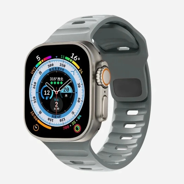 Silikone rem til Apple Watch Band 49mm 44mm 45mm 40mm 41mm 42mm 38mm Ultra 2 Sport Correa Armbånd iwatch Series 9 8 7 6 5 se light grey