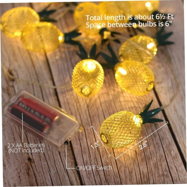 Ananaskeiju valonauha, 1,65 m koristelahjat, paristokäyttöinen trooppisiin teemajuhlakoristeisiin (10 LEDiä)