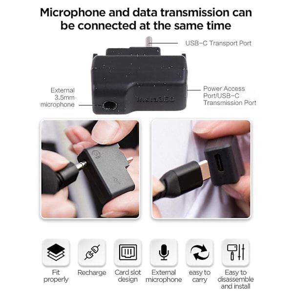 Insta-360 One-x2 USB-C -portin siirto mikrofoneille Kaksi mikrofonia Ääniadapteri