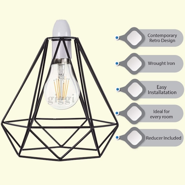 Sort loftlampe i sort trådmetal - Industrielt loftslampe