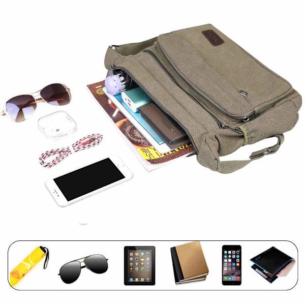 Vattentät budväska axelväska medium, multifickor canvas crossbody väska för män för kvinnor, casual herr väska(M)