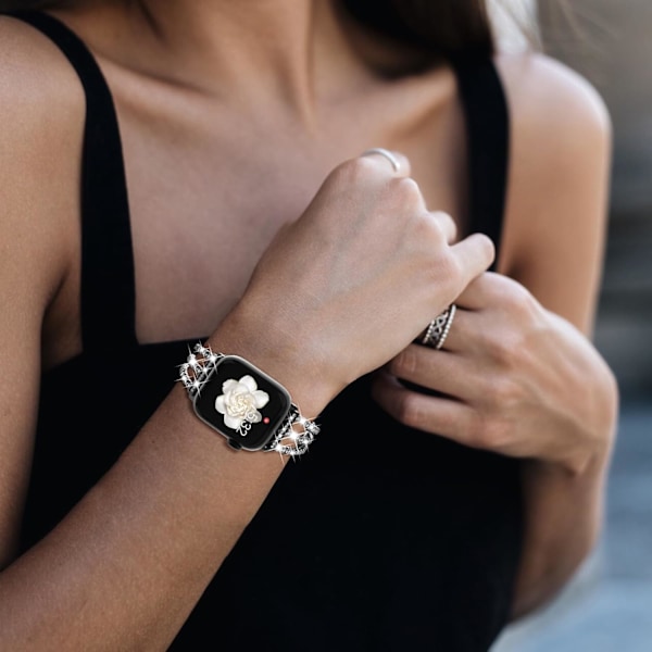 Bling Metal Link Armbånd Stål til Kvinder Kompatibel med Band Series 9 8 7 SE2 6 5 4 3 2 1 med Krystal Diamant 41mm 40mm 38mm Sort Sort black 38/40/41