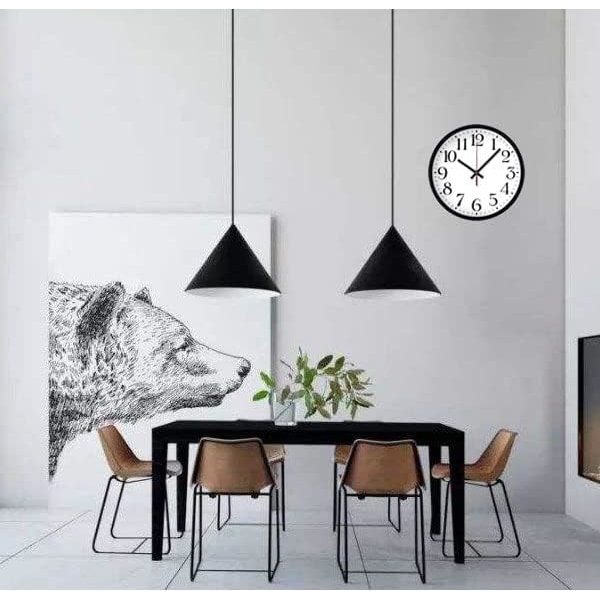 Vægur 12 tommer stort antal Silent Quartz dekorative ure, batteridrevet, dekorativt hjemmekontor skolekøkken (sort hvid)