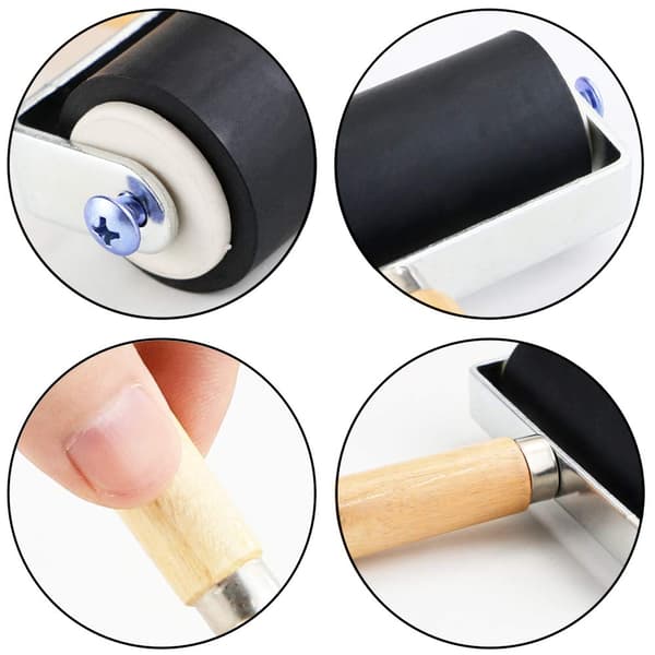 Pakke med 3 gummivalser for pressing, blekking og stempling, tilgjengelig i størrelsene 4 tommer, 2,4 tommer og 1,4 tommer