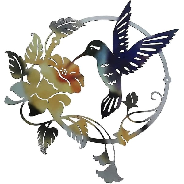 Metall Hummingbird Veggdekor, Rund Hummingbird Flower Metallramme, vegghengende kunstverk