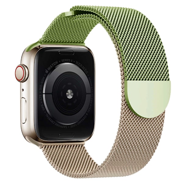 Milanese-metalliranska, magneettikiinnityksellä, sopii Apple Watch -rannekkeelle iWatch-sarjoille 9 3 6 5 SE 7 8 Ultra 2 Vihreä ja Rose Gold Green and Rose Gold 38mm/40mm/41mm