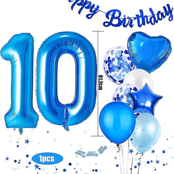 10-års fødselsdagsdekorationer, nummer 10 balloner, blå 10. balloner, 10. fest