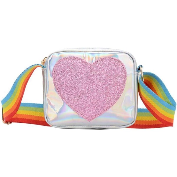 Trendy Kids Girls Purse Sequin Heart Rainbow Shoulder Strap Crossbody Bags Handbag for Little Girls Toddler (Silver)