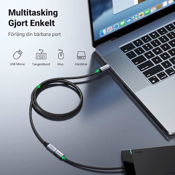 USB-C forlængerkabel 10 Gbps USB 3.2, USB-C forlængerkabel 100W/4K 60Hz kompatibel. (Grå, 1M)