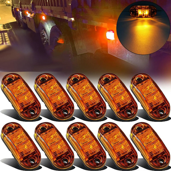 10 stk. 2 LED Sidemarkeringslys 12/24V LED Posisjonslys Tilhenger Sidelys Varsellys Gult Lys for Lastebil Bobil Campingvogn