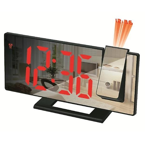 LED Digital Wall Clock Projection Clock Projector Ceiling Clock with Time Temperature Display Backlight Snooze Clock for Home Black red