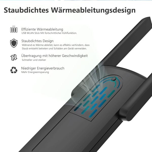 AC1300 USB WiFi-stickadapter med antenner med hög förstärkning