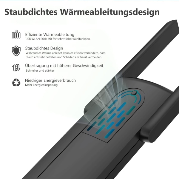 AC1300 USB WiFi-tikkuadapteri, jossa suuren vahvistuksen antennit