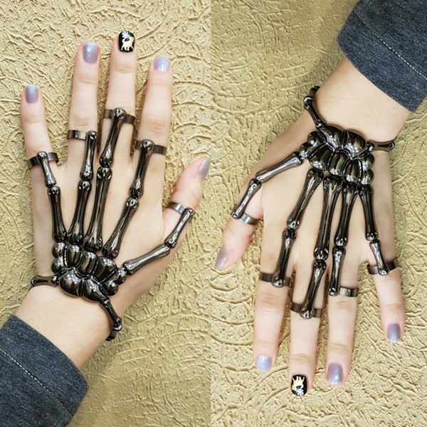 Steam Punk Armbånd Gotisk Hånd Kranie Skelet Justerbar Black