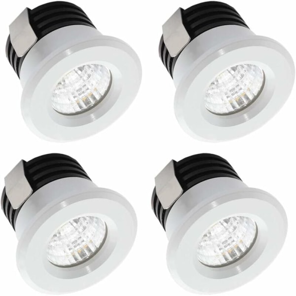 Sæt med 4 Mini LED indbygningsspots 3 W Varm hvid, Mini LED spot til butiksvinduer, nummerpladebelysning inkl. Separeret transformer