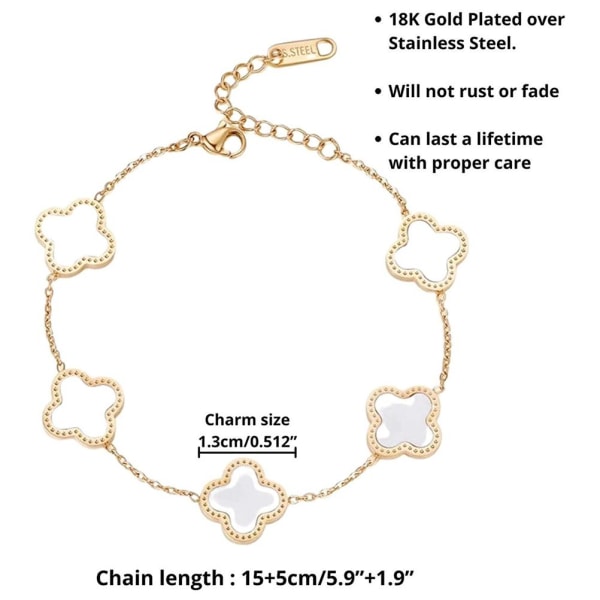18K guldpläterat justerbart armband Damarmband Femblommigt armband present till födelsedag Mors dag Alla hjärtans dag