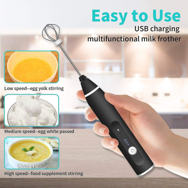 2 in 1 Kädessä pidettävä sähköinen maidonvaahdotin USB ladattava maidonvaahdotin