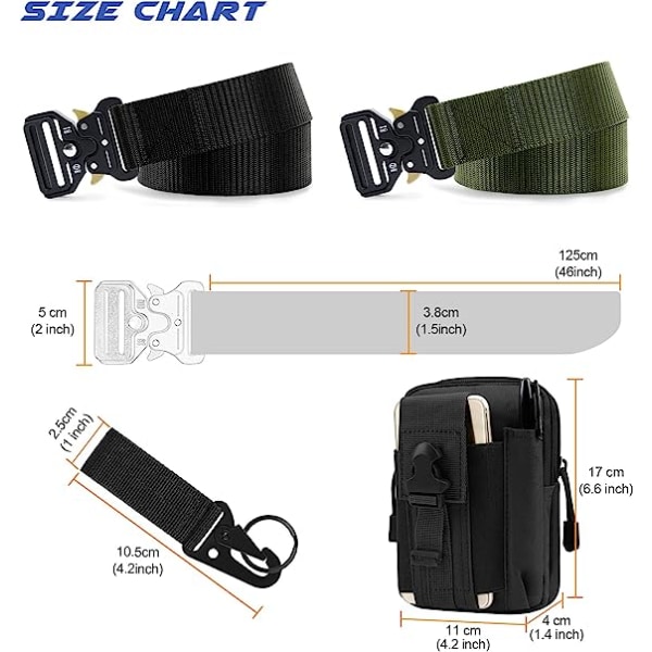 Taktisk belte for menn 1,5 tommer kraftig belte, militærbelte i nylon med hurtigutløsende metallspenne, gave med Tactical Molle-pose og krok