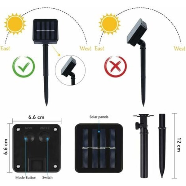 12M 100 LED Solcellslampor Utomhus Varmvit Stränglampa med 8 Ljuslägen & Vattentät IP65 Dekorativ Lampa Perfekt för Hemmet,