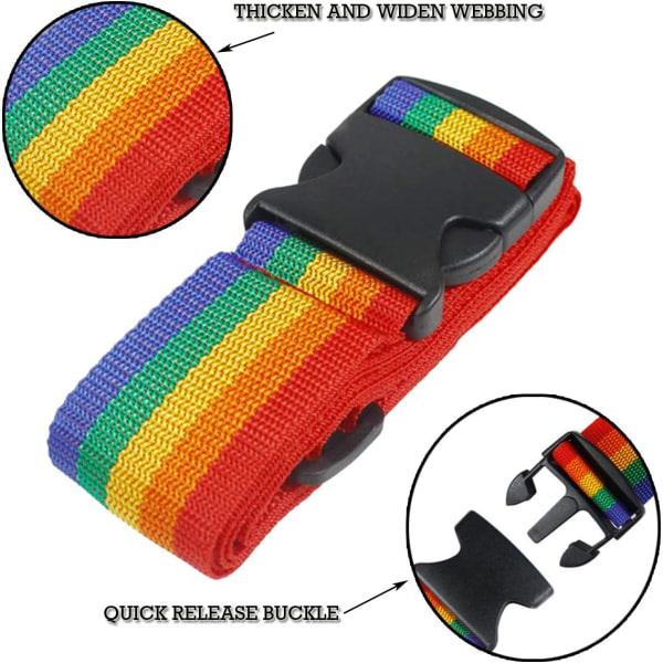 Bagagestropper Kuffertbælter Heavy Duty Justerbar Kuffertrem Rainbow Bright Colors Bælte med Quick Spænde (2-Pack)