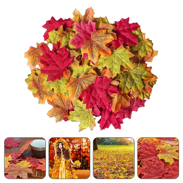 600 stk Simulerede ahornblade Ahornblade Efterår Efterårsblade Gør-det-selv-håndværk fremstilling af blade (0,1X8X8CM, blandet farve)