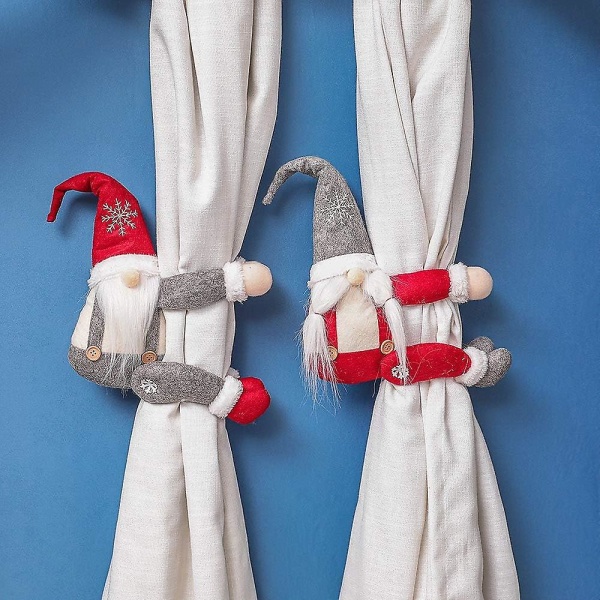 Julenissens plysjstrikkede nissedukke, håndlaget julegonk dvergnissefigurer borddekorasjon