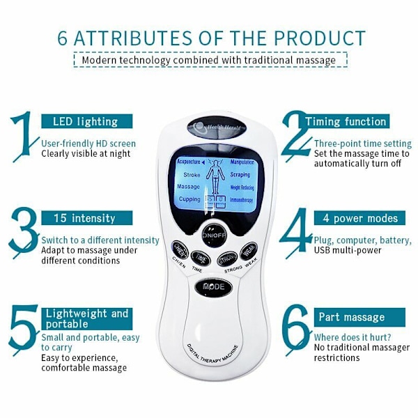 TENS-maskin, EMS, 8-i-1 stimulering, smärtbehandling, elektroterapi massage DHL
