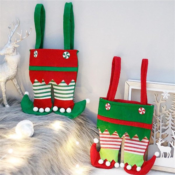 Julekonfektpose, 2-pak julemandsstøvler slikpose, stofpose til gaveposefyld, julegavedekoration