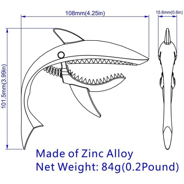 Sinklegering gitar Capo Shark Capo for akustisk og elektrisk gitar med god håndfølelse, ingen fret buzz og slitesterk (gull)