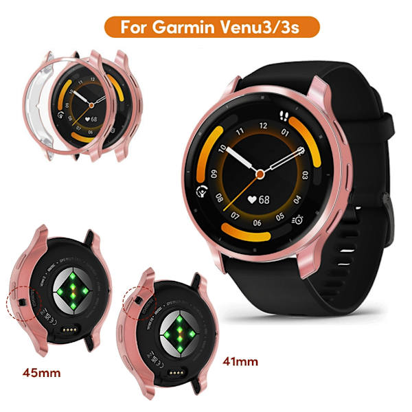 Näytönsuojakotelo Venu 3/3S:lle - Pehmeä, naarmuuntumaton, iskunkestävä, läpinäkyvä Clear 41mm