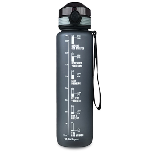 1 Liters Stor Vattenflaska med Tidmarkering Vattenflaska Fliplock Sportflaska Lila-Blå White-Grey
